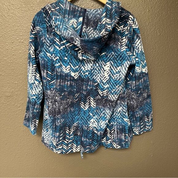 Susan Graver Weekend Printed Polar Fleece Hooded Cardigan in Blue | size XS - Picture 2 of 8